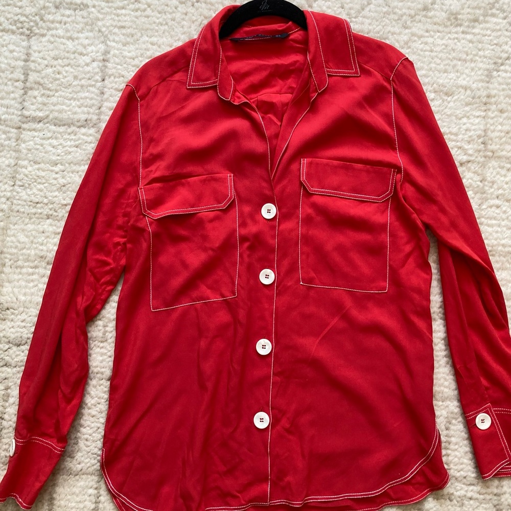 Zara blouse- stunning red color with white stitching